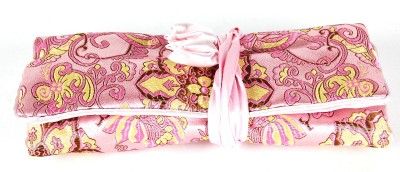 SILK BROCADE TRAVEL ROLL BAG Pink Gold Jewelry Pouch  