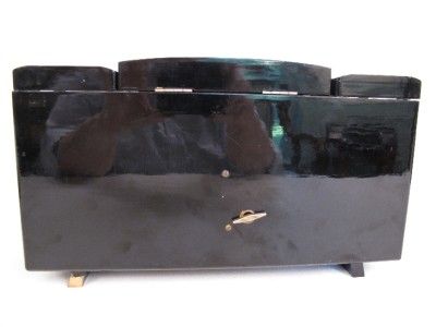 VTG JAPAN SCENIC BLK LACQUER JEWELRY MUSIC BOX ANIMATED  