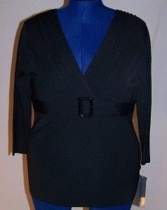   Size XL harve benard Black V Neck Belted Dressy Blouse Holiday Party