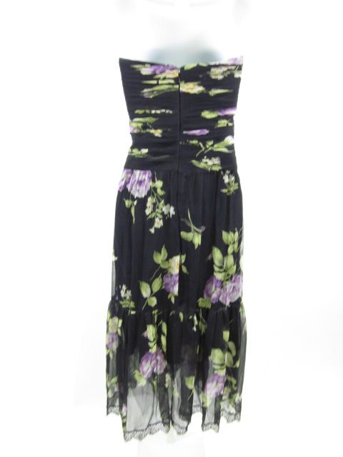 RICKIE FREEMAN TERI JON Black Floral Strapless Dress S  