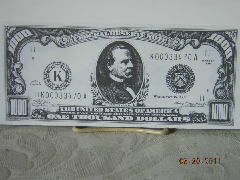 1000 DOLLAR BILL BLACK AND WHITE COPY GROVER CLEVELAND  