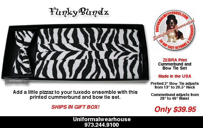 Black White Tiger ZEBRA Print Tuxedo Cummerbund Tie NEW  