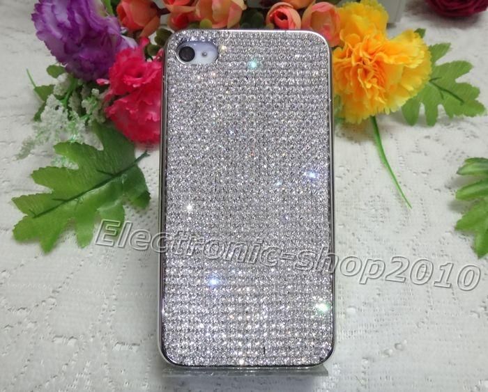 Handmade Bling Bling Swarovski Crystal Silver Chrome Case For iPhone 4 