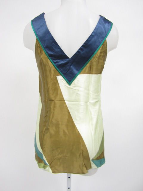 JENNY HAN Blue Brown Green Silk Sleeveless Tank Top S  