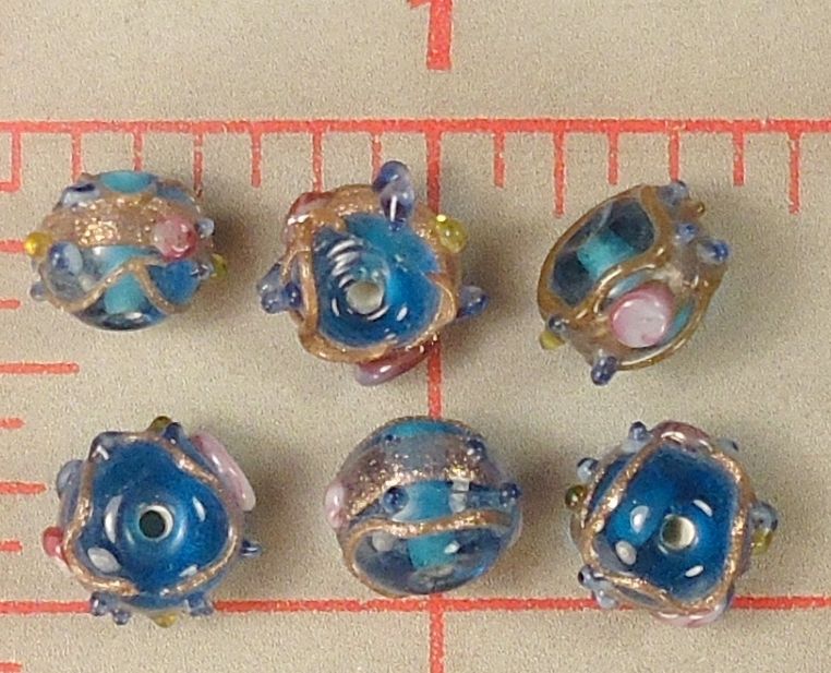 blue wedding cake style lampwork beads 10 x 8mm  