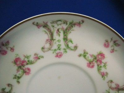 HAVILAND LIMOGES PINK ROSES & SCROLLS BOULLION CUP & S  