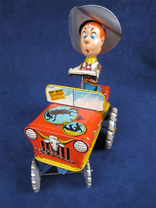 Vintage Unique Art Tin Rodeo Joe Wind Up Crazy Car  