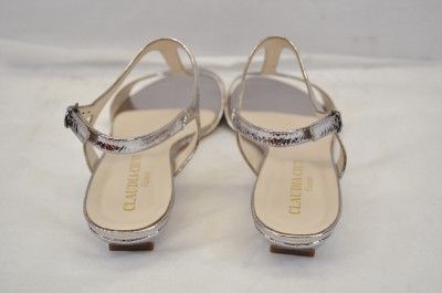 CLAUDIA CIUTI HENRI (BUX) SILVER LEATHER T STRAP SANDAL W/ LEATHER 