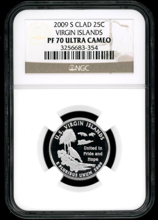 NGC PF70 UC 2009 S VIRGIN ISLANDS CLAD QUARTER PF 70  