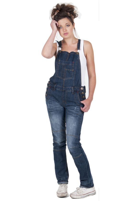   Bib Overalls   Antique Wash   Ladies Blue Denim Skinny Bib Jeans