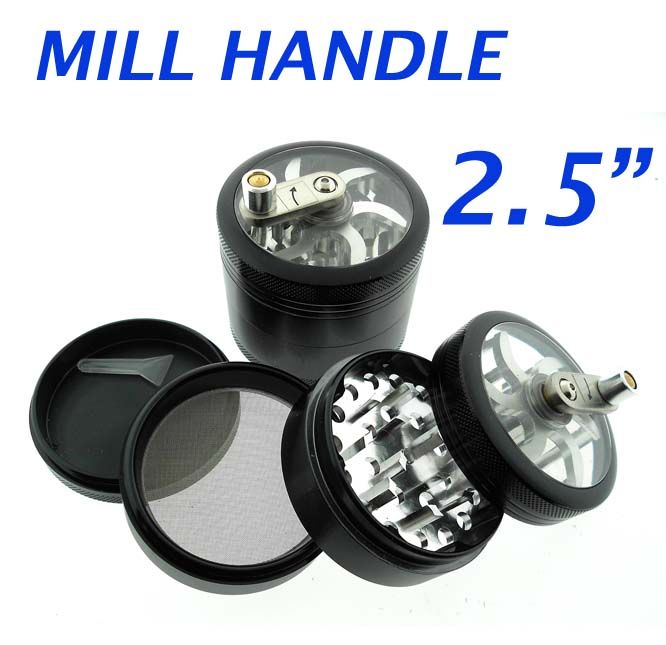   Mill Handle Clear Top Aluminum Herb Grinder Tobacco Spices  