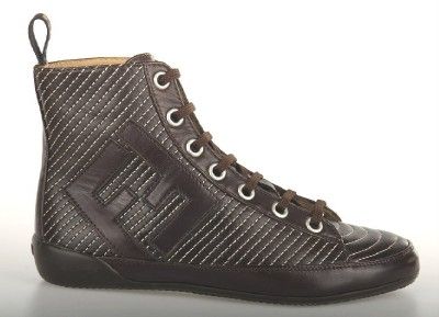   FF SIGNATURE BROWN LEATHER HIGH TOP SHOES SNEAKERS BOOTIES 36  