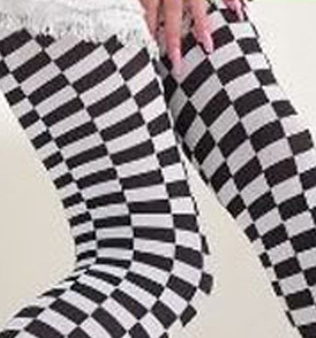 YMID※B&w CHECKERED RACING CAR OPAQUE PANTYHOSE TIGHTS  