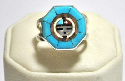 Zuni Multi Stone Sun Face Spinner Mens Ring   Don Dewa  