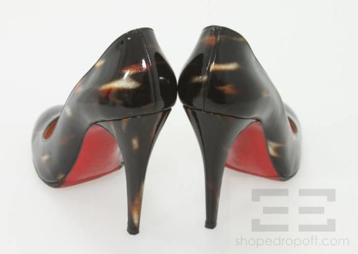 Christian Louboutin Ron Ron Tortoise Glitter Patent 100mm Heels Size 