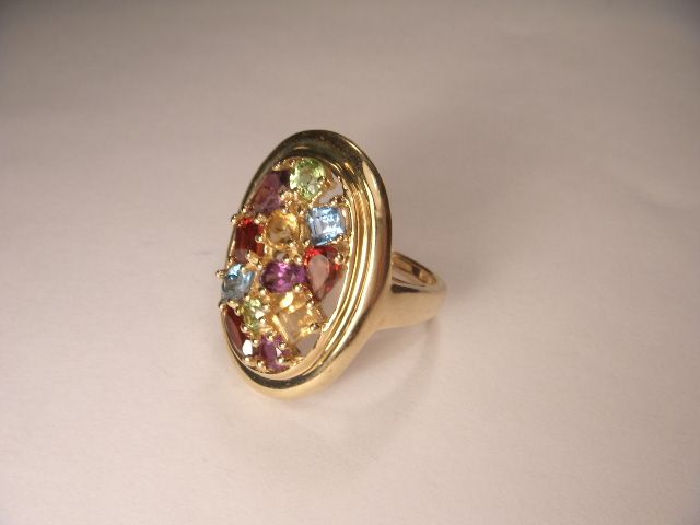 14K Gold Peridot Garnet Topaz Amethyst Citrine Ring  