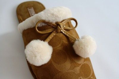 Womens Shoes NIB Coach Signature JAYDA A0621 Slippers Camel & Black 