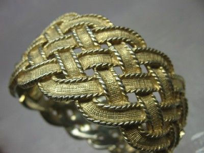 Vintage Castlecliff Textured Woven Braid Gold Tone Hinged Bangle 