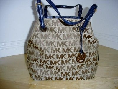 Blue Leather Trim Canvas Tote Grab Bag TTJHandbag by MICHAEL KORS $ 