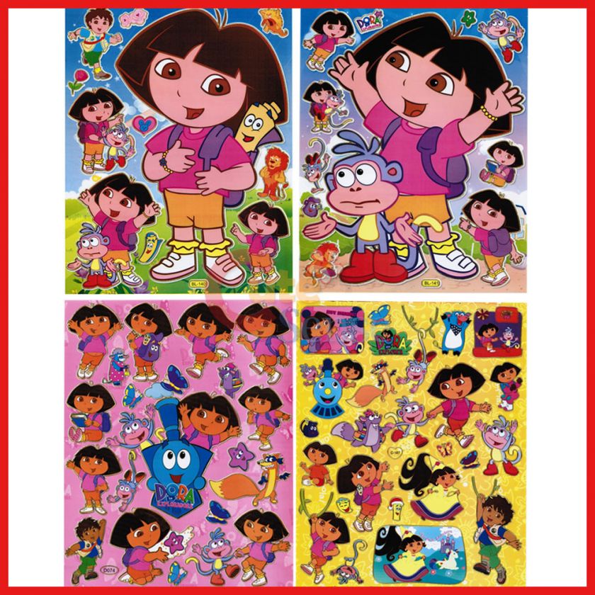 Dora The Explorer Dora & Boots Stickers Cling Set of 4   Removable 