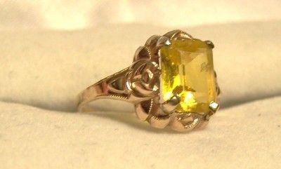 VINTAGE 10K GOLD CITRINE RING SOLID GOLD ART DECO RING 13TH WED ANNIV 