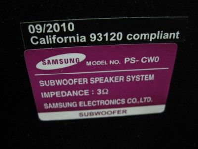 Up for auction is a SAMSUNG SUBWOOFER PS CW0 from HT C5500