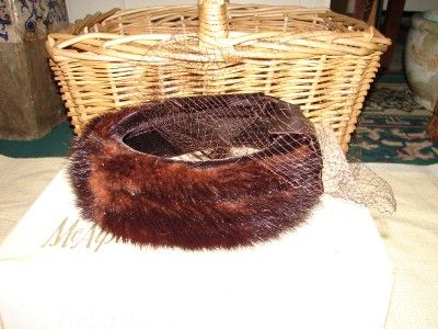 Vintage 40s 50s Dark Brown MINK Fur CROWN Hat Netting  