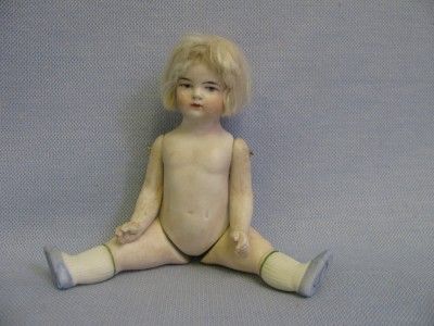 Antique GERMAN c1910 ALL BISQUE #5114 CHILD Wire Jointed, Silky 