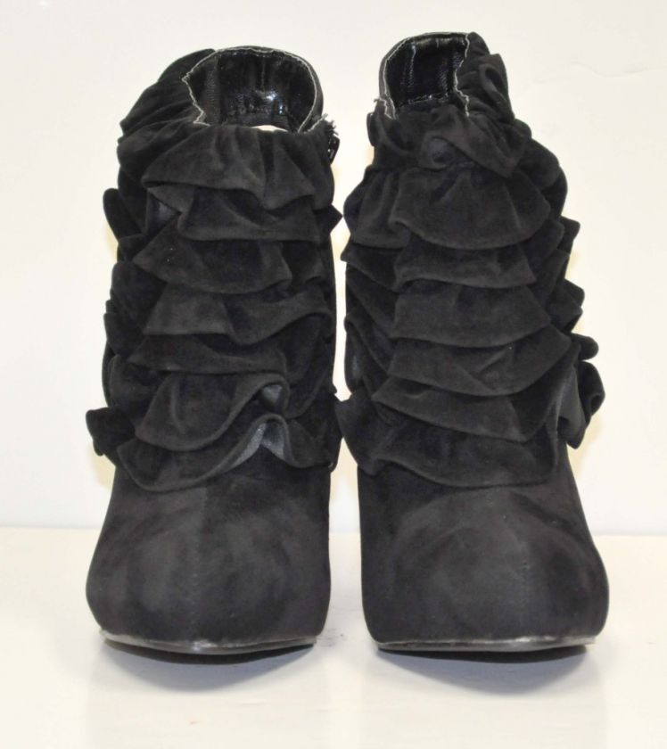 FAHRENHEIT Black Ruffle Ankle Boots/Bootie Womens 7  