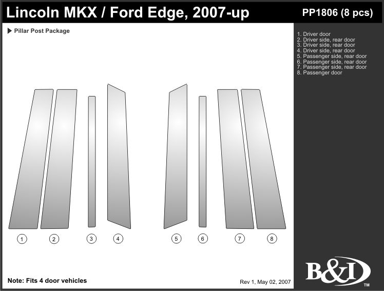 2007 2008 2009 2010 FORD EDGE CHROME PILLAR POSTS  