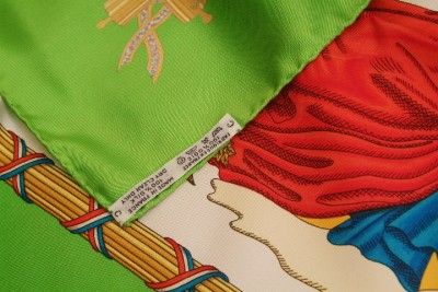 Hermes Republique, Francaise Green/Gold/White/ 100% AUTHENTIC Scarf 