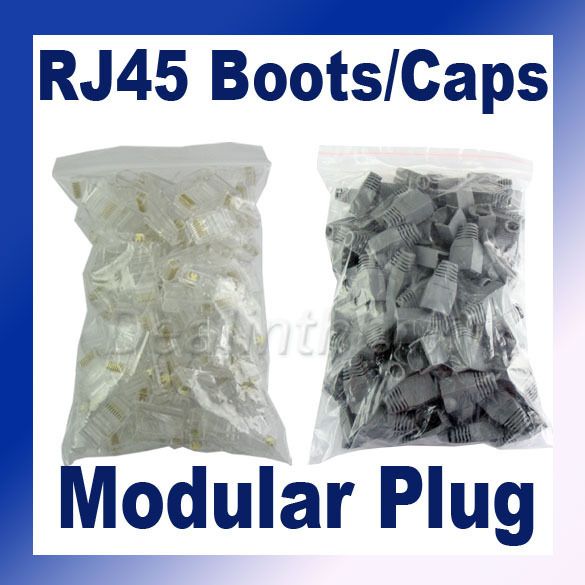 RJ45 RJ 45 Connectors Modular 100 Plugs+Boots CAT5 New  