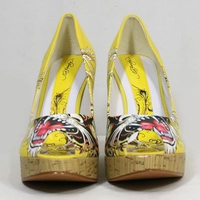 New Ed Hardy Tiger Casablanca Yellow Heel Pumps Shoes  