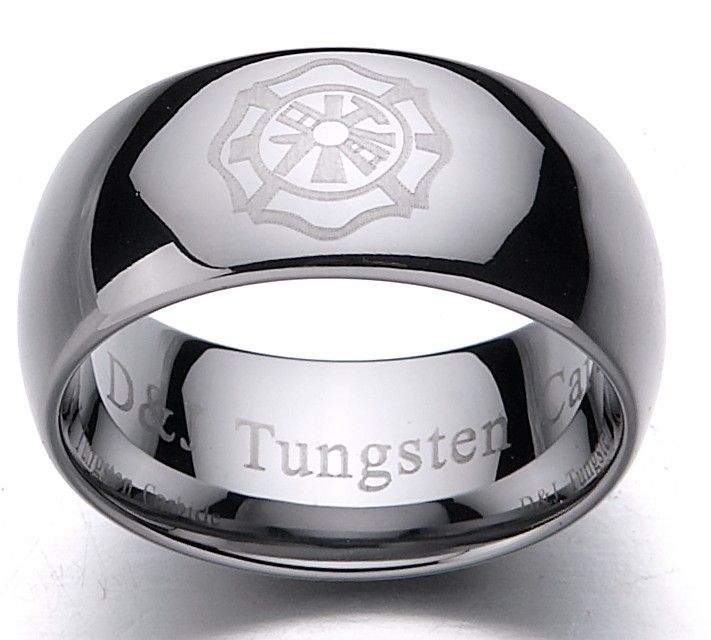 10MM TUNGSTEN MENS FIREMAN FIREFIGHTER RINGS SZ 9 TR37  