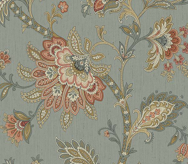 WALLPAPER SAMPLE Silvery Blue Elaborate Jacobean  