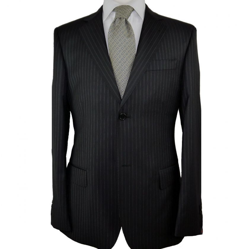   CERRUTI 1881 100% SUPER 150S WOOL MENS ITALIAN SUIT BLACK PINSTRIPE