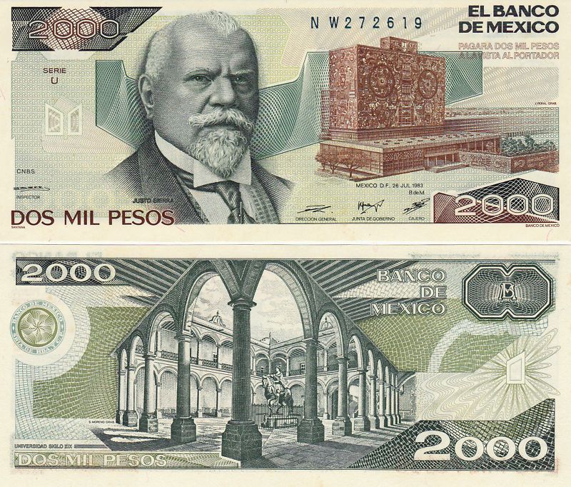 Mexico $ 2,000 Pesos Justo Sierra Jul 26, 1983 UNC 2619  