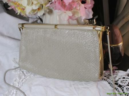 Vintage 60s Glomesh Purse Shoulder Hand Bag Beige Mesh  