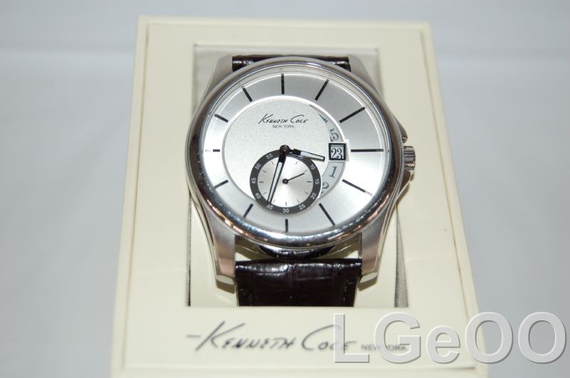 Kenneth Cole Mens KC1599 Stainless Steel Watch Genuine Leather Strap 