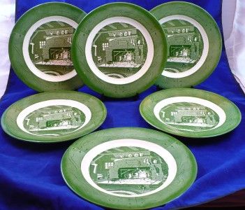 Set of 6 Colonial Homestead Royal Green Dinner Plates 10 inch  