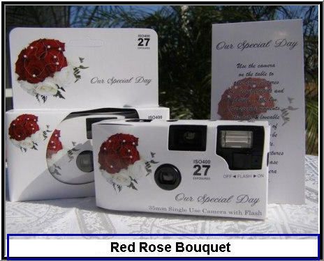 25 red roses DISPOSABLE WEDDING CAMERAS 35mm favors NEW 804879108634 