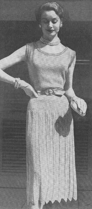 Vintage Knitting PATTERN Eyelet Evening Dress 1950s  