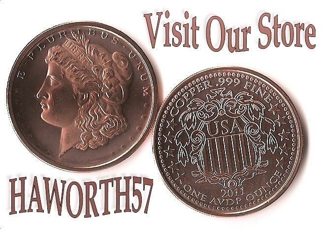 ONE OUNCE 2011 MORGAN .999 COPPER BULLION ROUND  