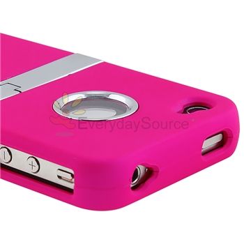   Pink SNAP ON HARD CASE COVER W/CHROME STAND FOR iPhone 4 4TH G 4S 4GS