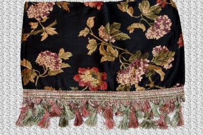 Waverly HARBOR SQUARE Floral Black Victory Valance Tassels 60 x 35 