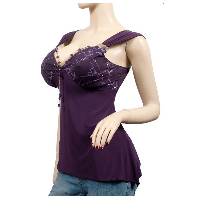 Sexy PURPLE O Ring Necklace Sleeveless Plus Size Top  