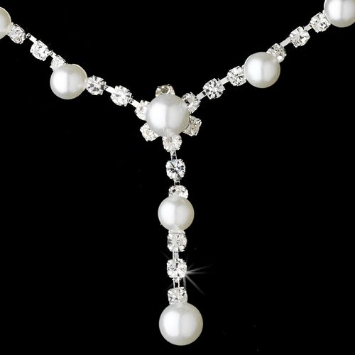 Bridal Wedding Jewelry Set Rhinestone Pearl Line Y Drop  