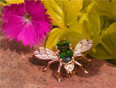 SPARKLING 3 CT. RICH GREEN TSAVORITE GARNET 14K GOLD BEE VINTAGE 