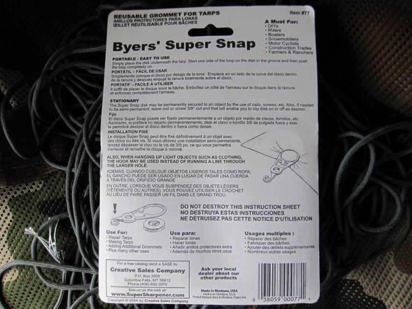 BYERS Outdoor Camping Tarp Reusable Grommets Super Snap  