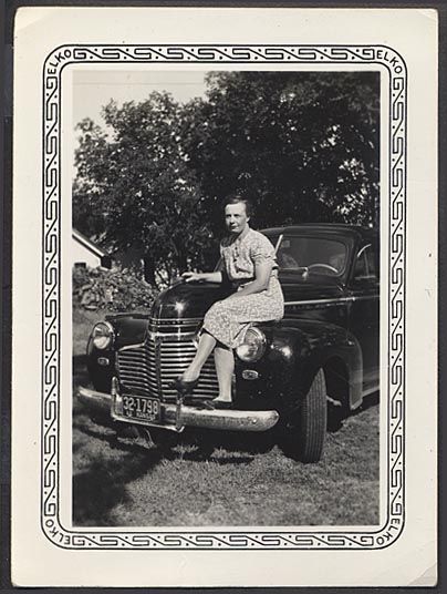 Car Photo Lady w/ 1941 Chevrolet Kansas License 510532  